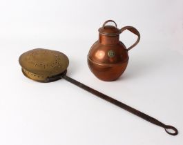 Two pieces of antique brass and copper ware - comprising a brass and wrought iron chestnut