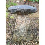 A Cotswold stone staddle stone - the top 50cm x 45cm (missing part of one side, see photo), 75 cm
