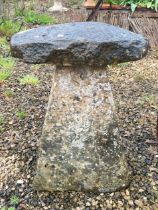 A Cotswold stone staddle stone - the top 50cm x 45cm (missing part of one side, see photo), 75 cm