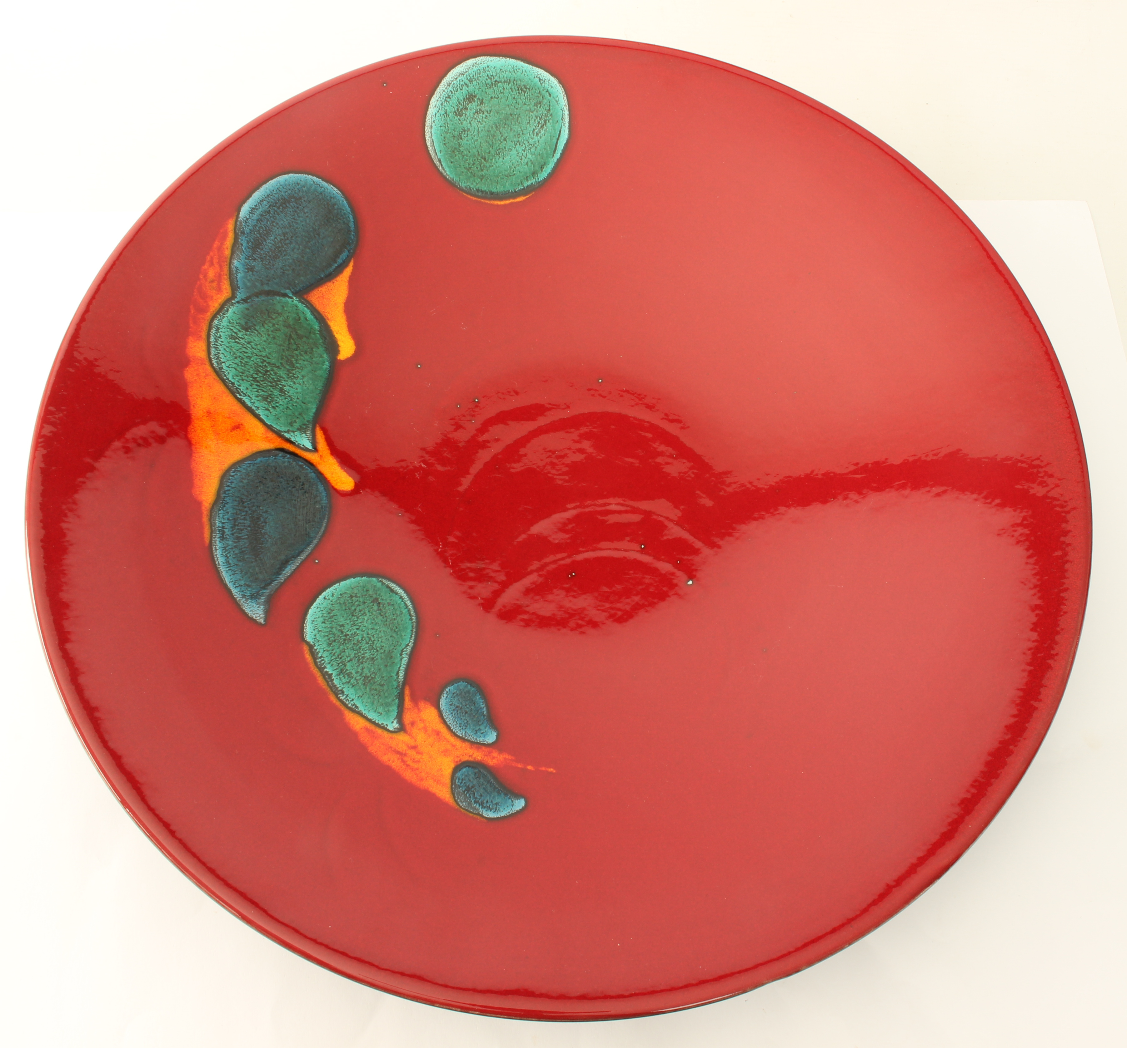 Two pieces of modern Poole Pottery - comprising a large Odyssey charger, glazed in deep red with - Image 3 of 4