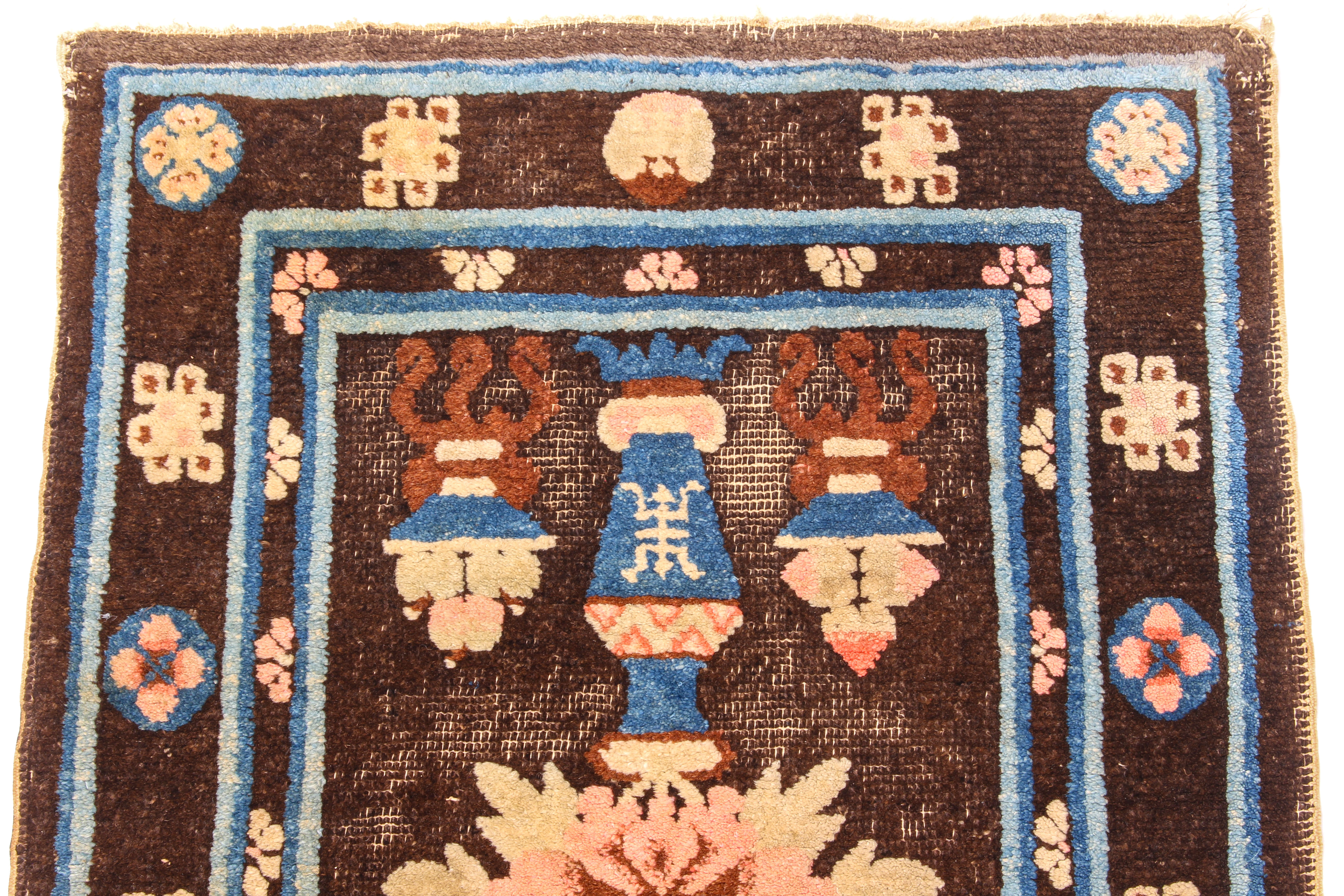 A 1920s-30s Chinese wool rug - decorated with vases and precious objects on a Royal blue ground, - Image 4 of 5
