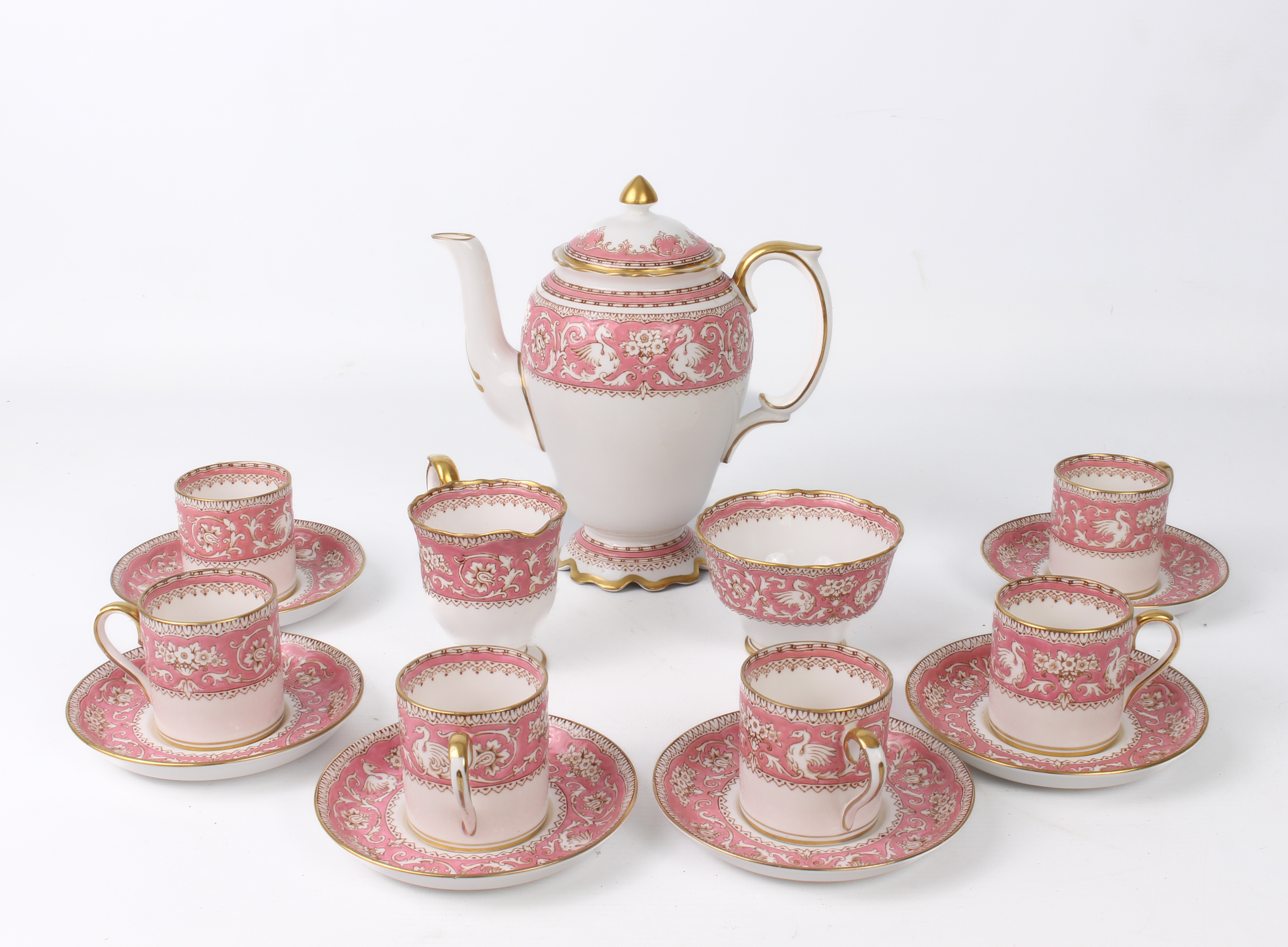 A Crown Staffordshire bone china coffee service - 1930s, 'Ellesmere' pattern, with decoration of
