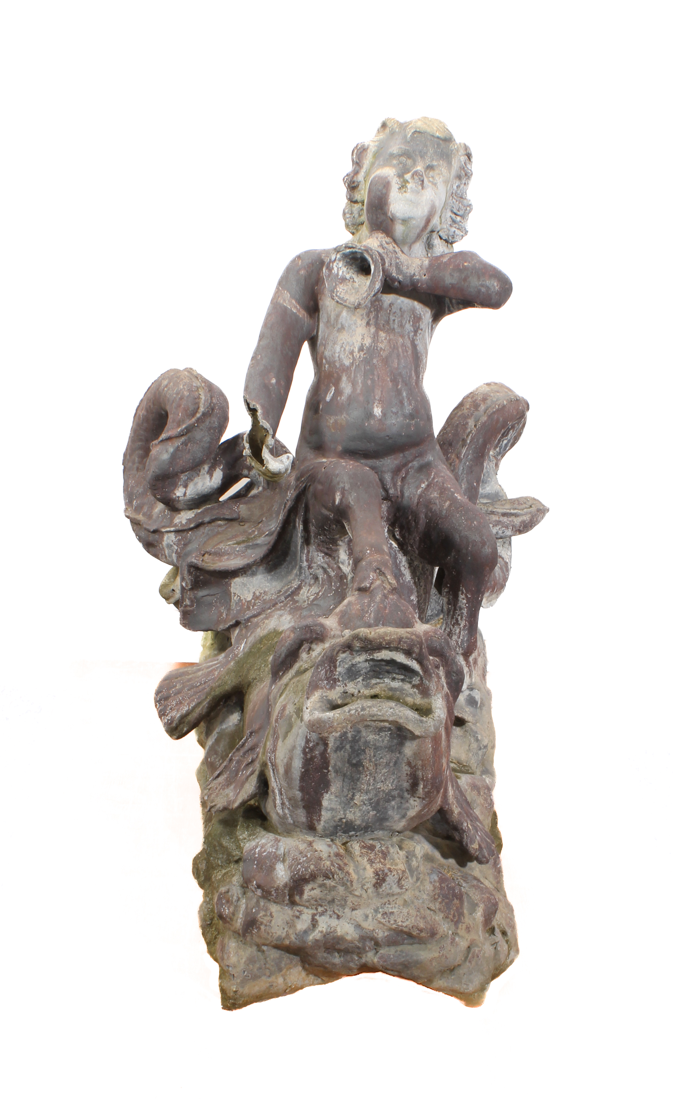 A Georgian lead cherub and dolphin fountain - 77.5 cm high, 66 cm long, 51 cm wide at rear, some - Image 3 of 13