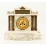A French white marble eight-day mantel clock - circa 1900, the 10.5 cm ivory enamel and gilt-metal