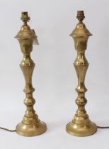 A pair of 19th century style brass table lamps - second half 20th century, 44 cm high plus fitting.