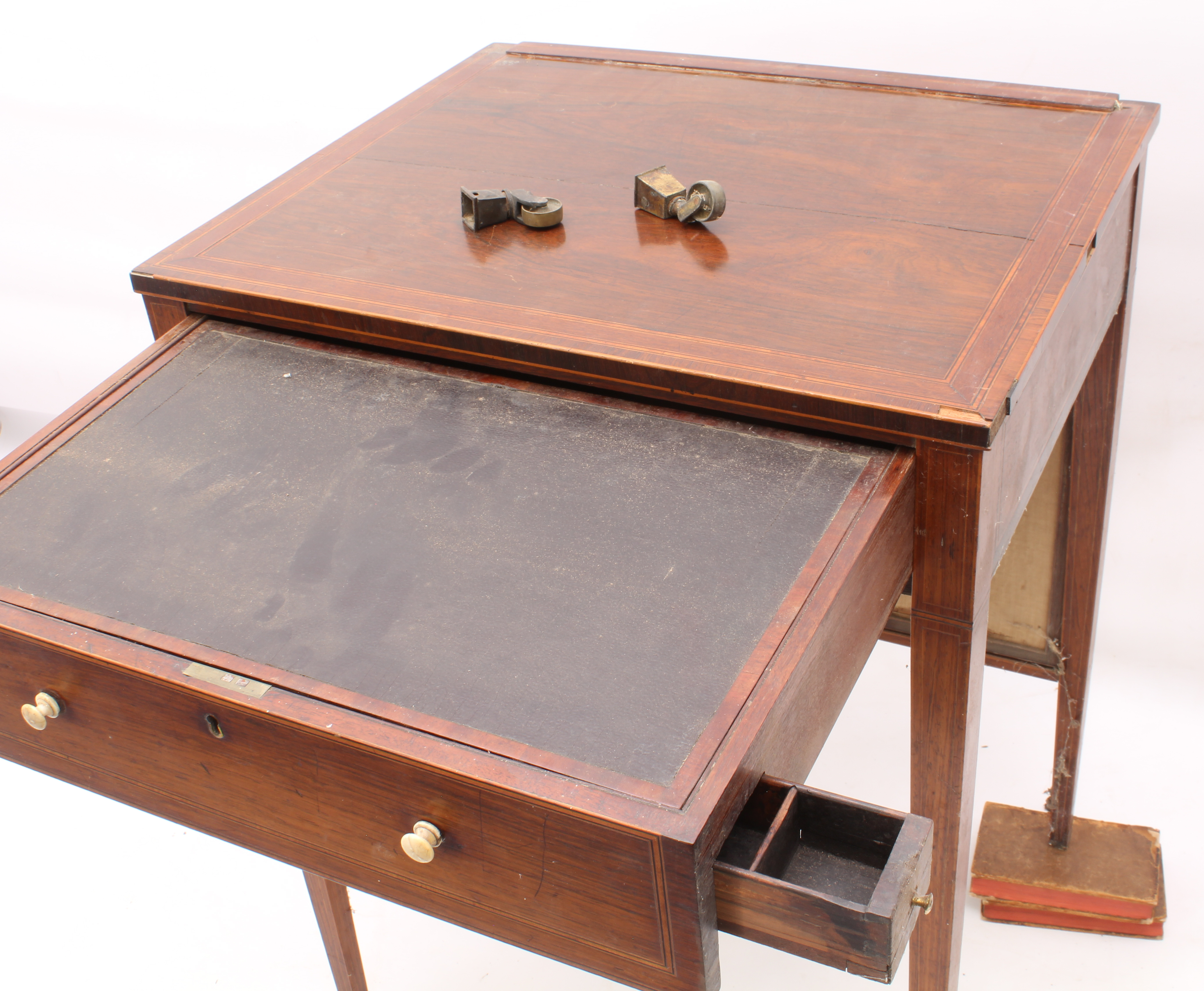 A late-George III inlaid and crossbanded rosewood writing table or 'screen table' in the manner of - Image 3 of 4