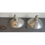 A pair of vintage retro 1960s polished aluminium industrial style ceiling lights - 'Wren Foster Ray'