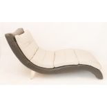 A retro 1980s-90s two-tone grey leather chaise longue or day bed - raised on angular chrome legs. (