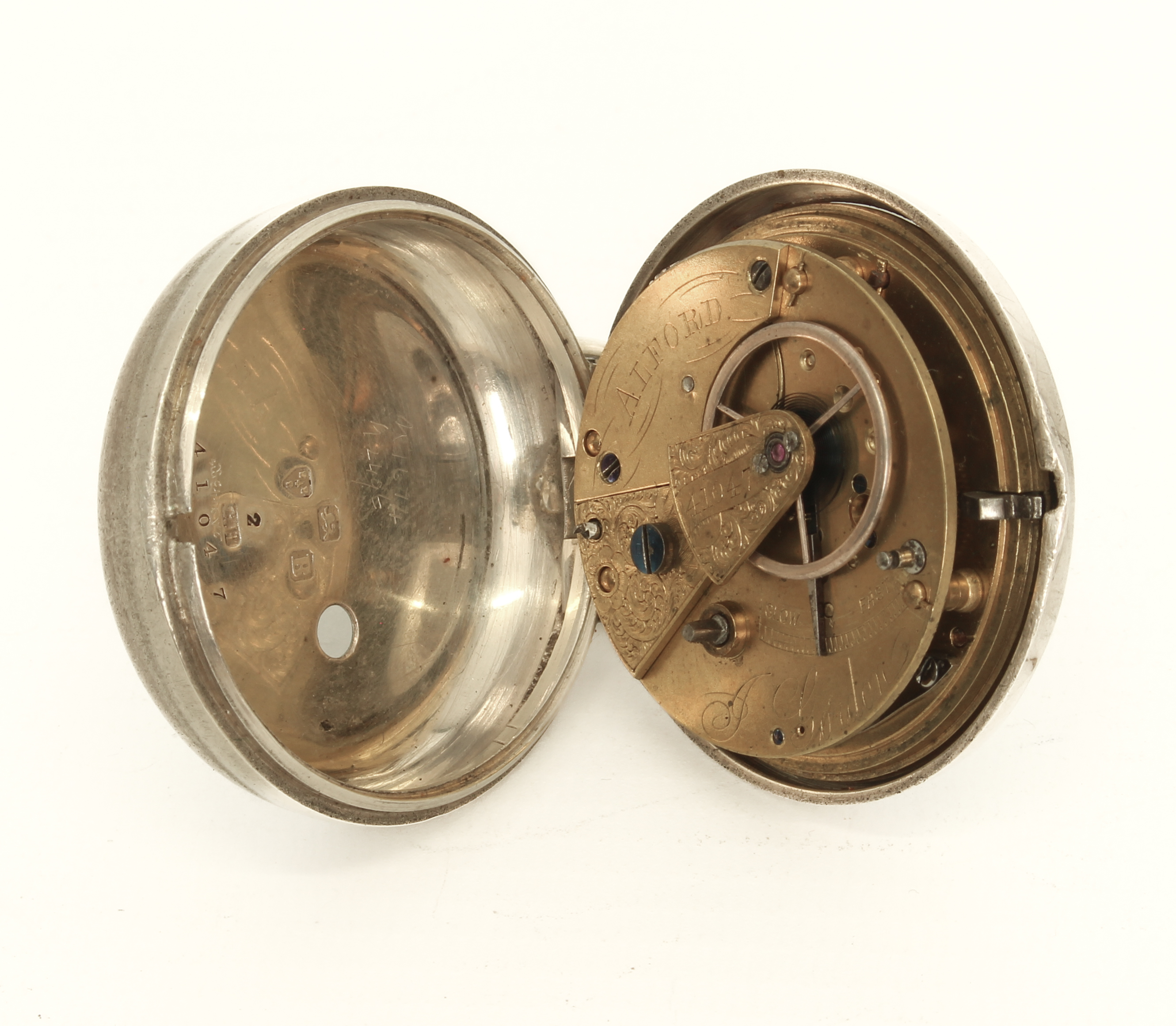 A silver-cased pocket watch with white-enamel dial, Roman numerals and subsidiary seconds dial, - Image 7 of 7