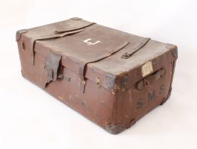 A vintage Flaxite and leather steamer trunk - 1920s, the interior with removable upper tray, with