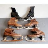 Three pairs of vintage leather ladies ice skates - one pair in black grained leather, 'Winter