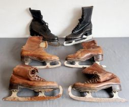 Three pairs of vintage leather ladies ice skates - one pair in black grained leather, 'Winter