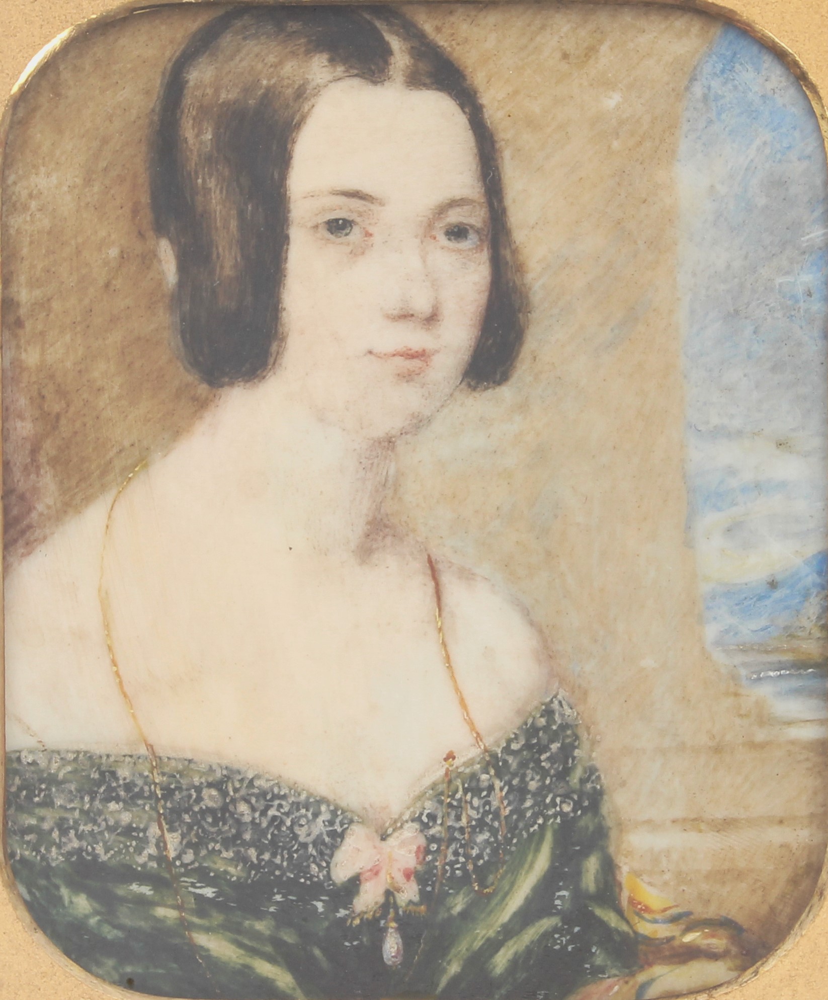 English School (mid-19th century) - a portrait miniature of a lady, watercolour on ivory, wearing - Image 2 of 4