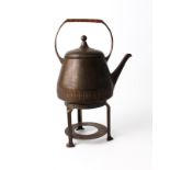 A WMF planished brass kettle on stand - early 20th century, in the Wiener Werkstatte manner,