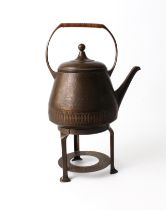 A WMF planished brass kettle on stand - early 20th century, in the Wiener Werkstatte manner,