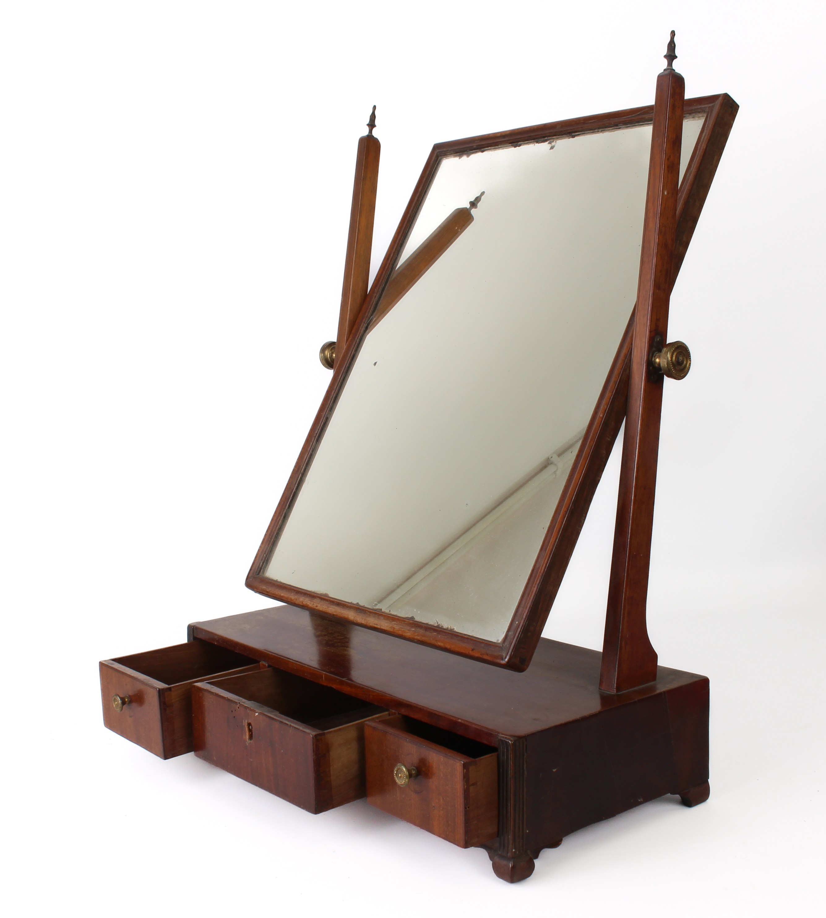 An early 19th century mahogany box base toilet mirror - with a rectangular plate and three drawer - Image 2 of 2