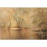 Edward John Duval (British, fl.1876-1916) Tranquil wooded river landscape watercolour, signed 'E J