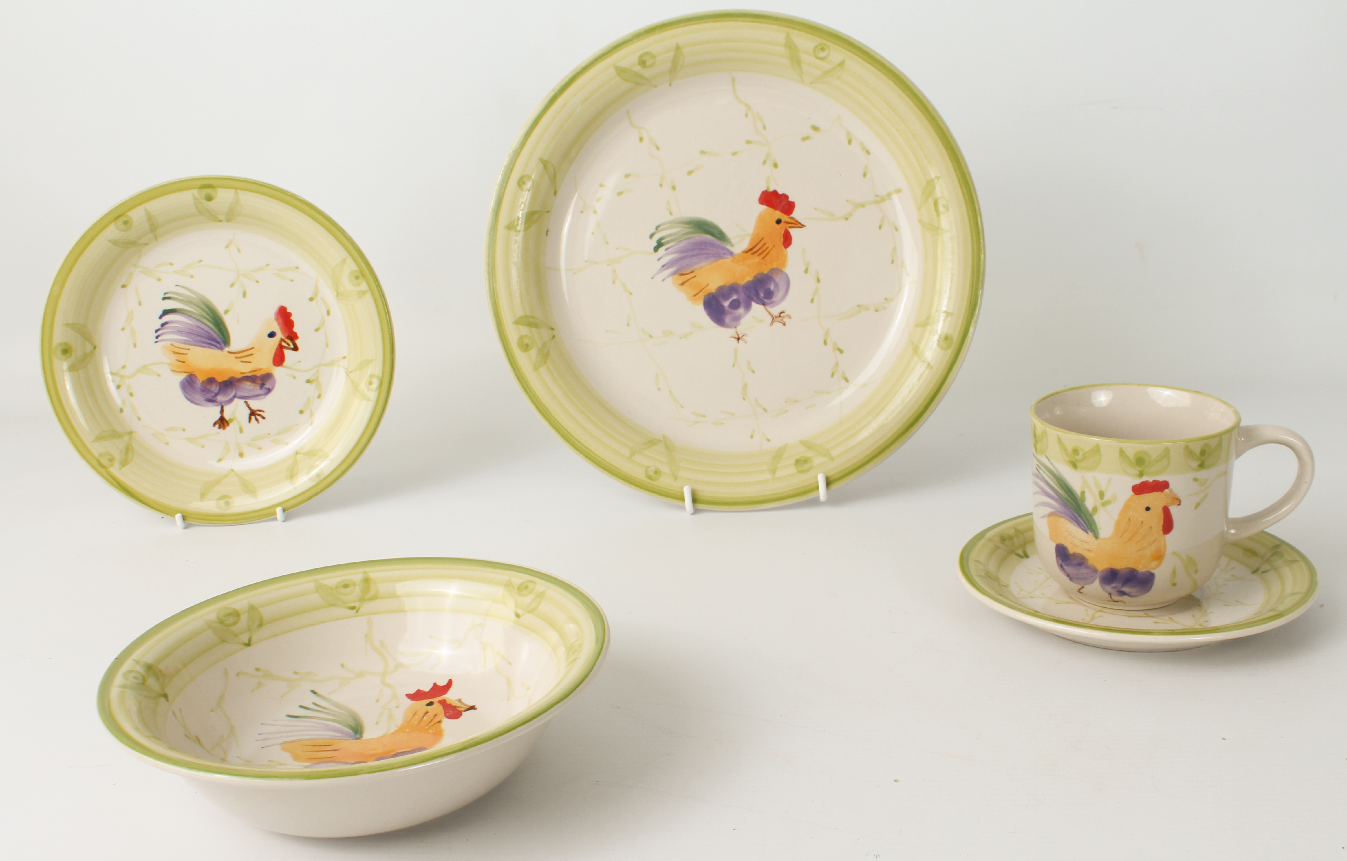 A 39-piece breakfast service - each piece individually decorated with a cockerel within an olive and - Image 4 of 4