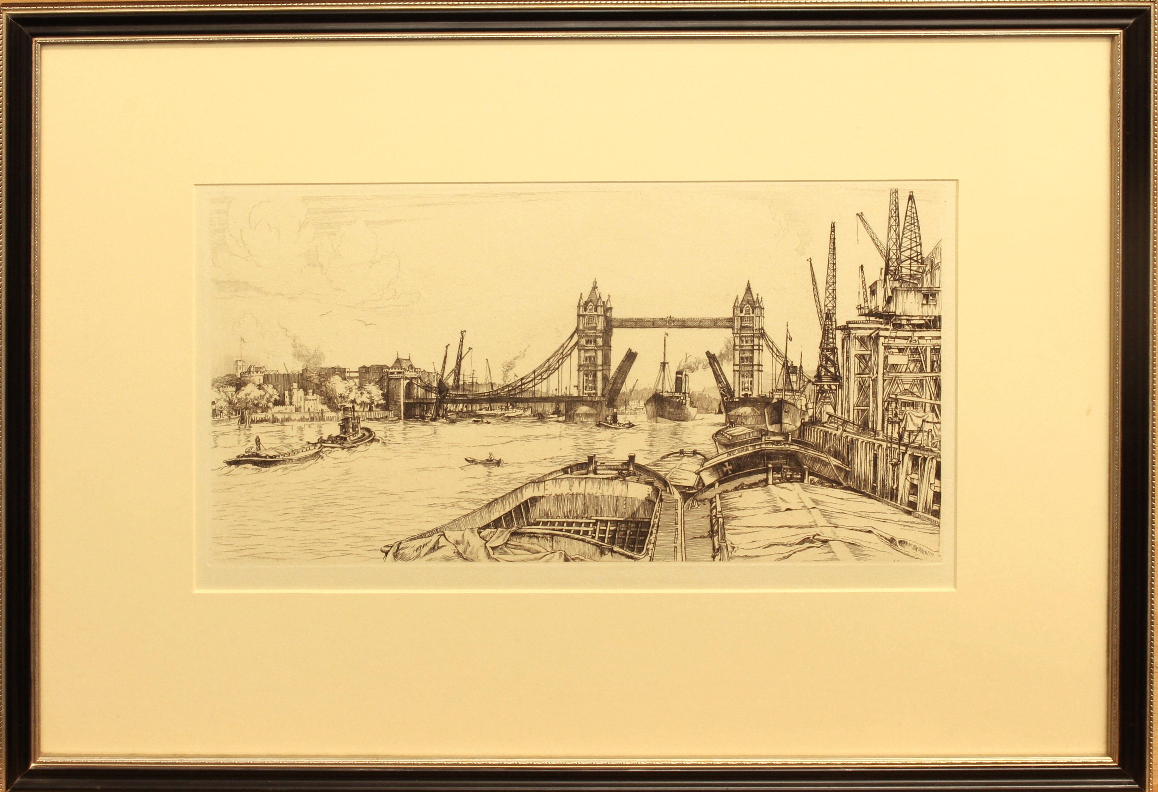 English School (first half 20th century) Tower Bridge and the Thames drypoint etching, unsigned 8¾ x - Image 2 of 3