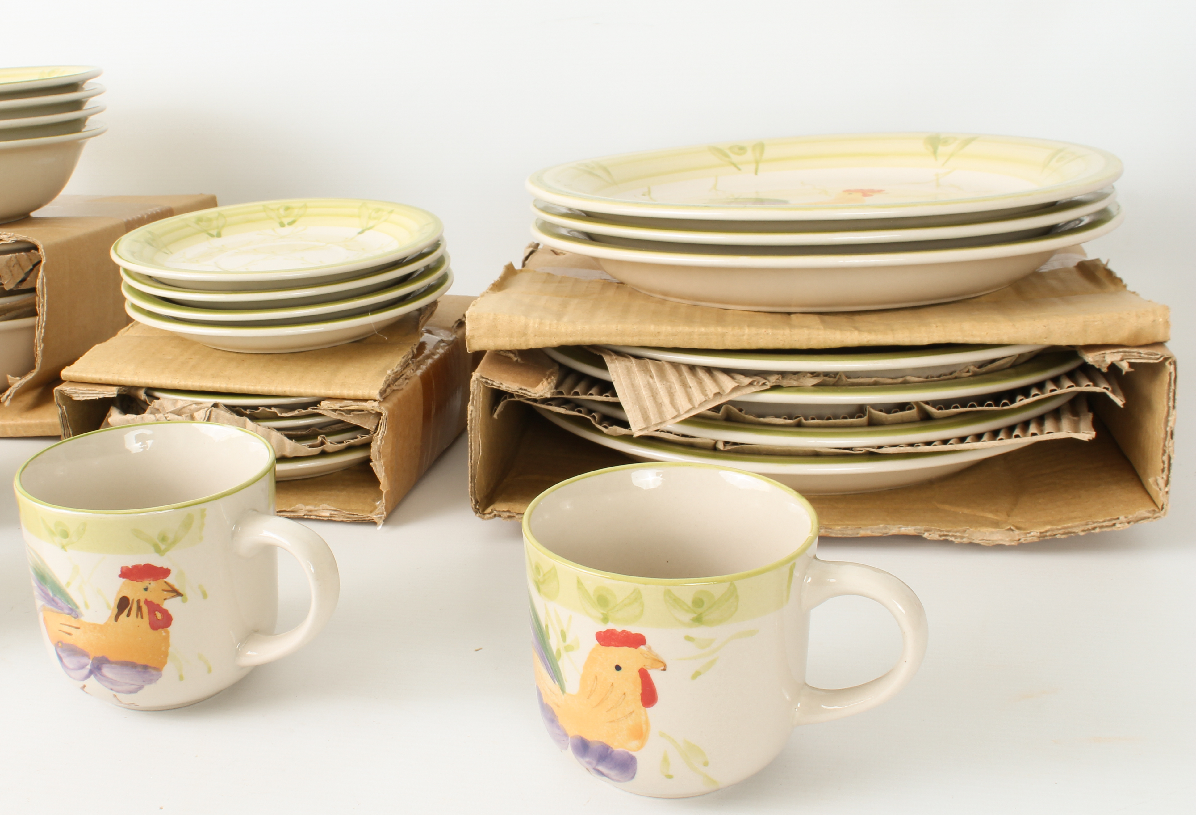 A 39-piece breakfast service - each piece individually decorated with a cockerel within an olive and - Image 3 of 4