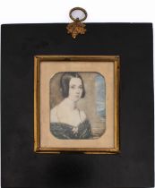 English School (mid-19th century) - a portrait miniature of a lady, watercolour on ivory, wearing