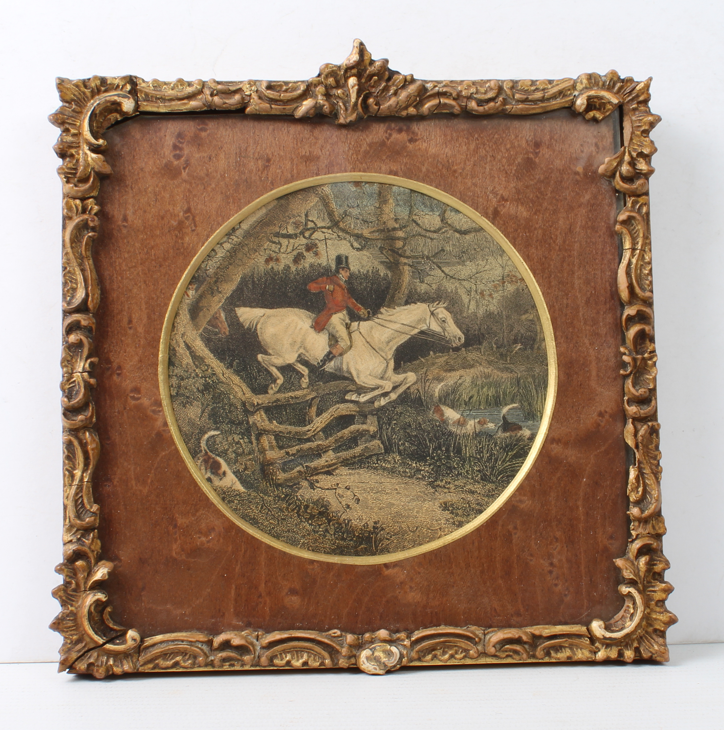 A set of three 19th century hand-coloured miniature engravings - hunting subjects, circular, eng. by - Image 2 of 7
