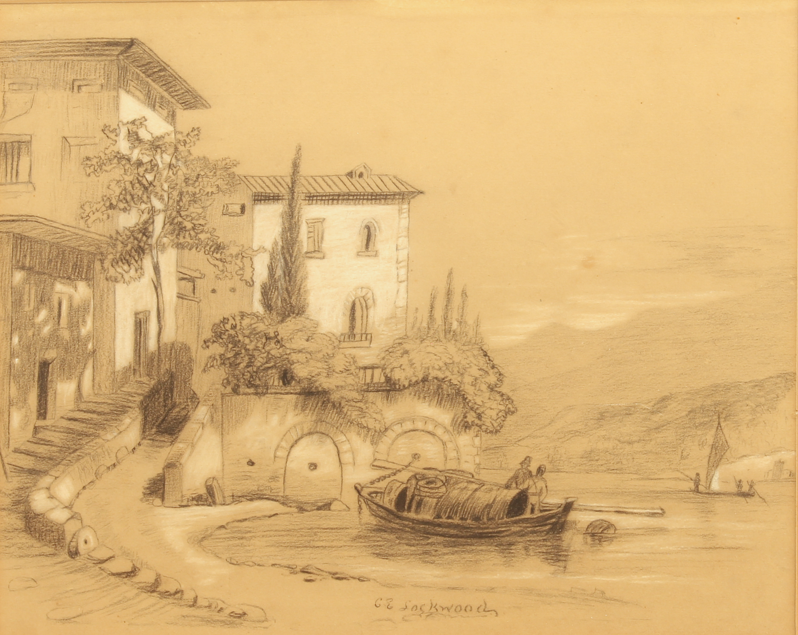 J. H. Lockwood (British, second half 19th century) 'Near Montpellier' charcoal and white chalk on