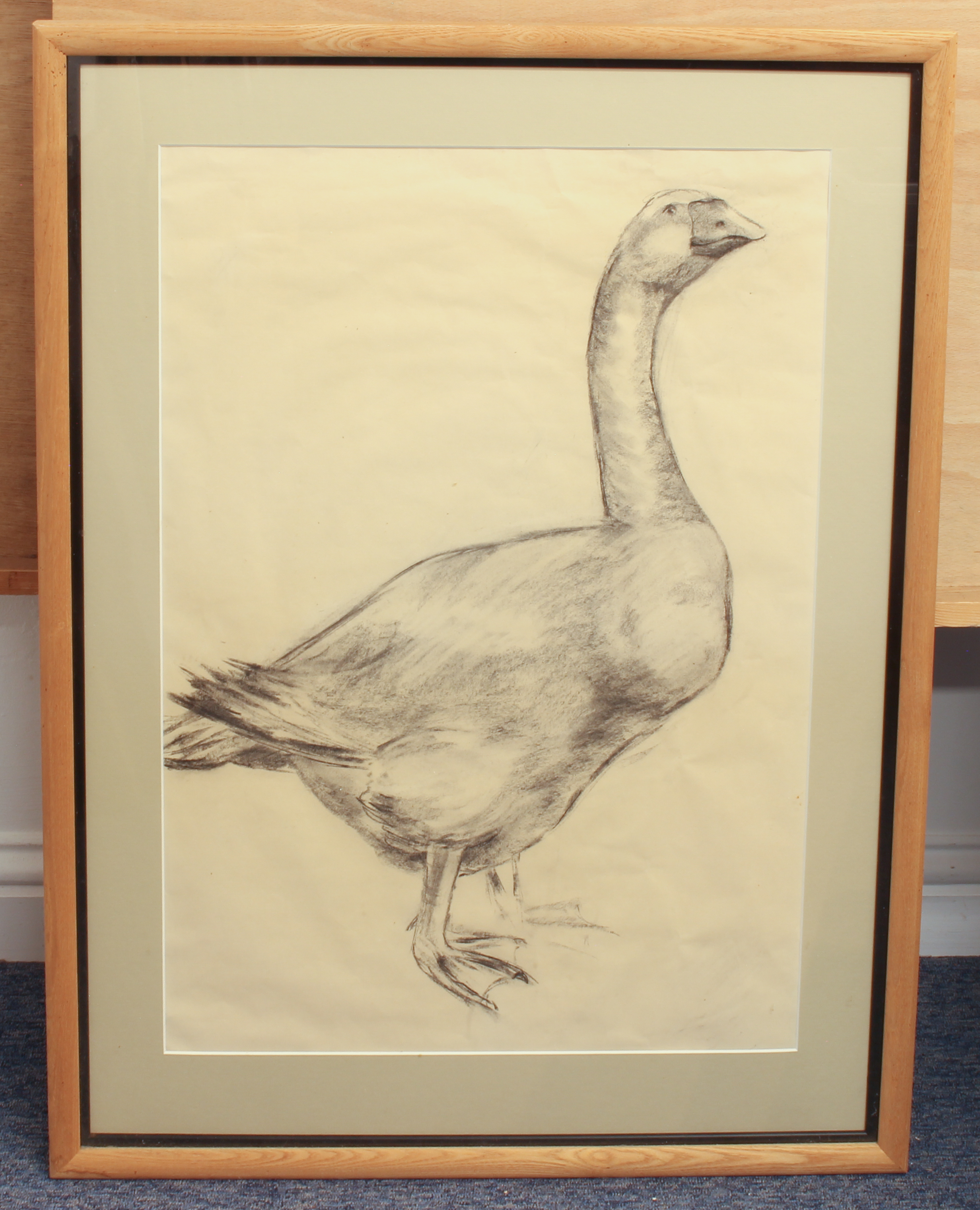 English School (fourth quarter 20th century) Portrait of a domestic goose charcoal, unsigned 28¼ x - Image 2 of 3