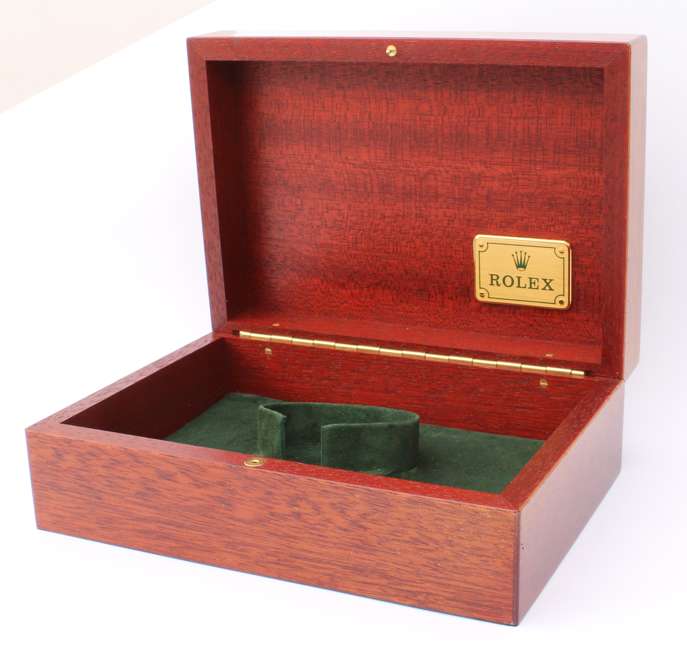 A Rolex brass inlaid wooden watch box - with brushed gilt -etal 'Rolex' plaque inside lid, green - Image 2 of 5