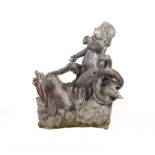 A Georgian lead cherub and dolphin fountain - 77.5 cm high, 66 cm long, 51 cm wide at rear, some