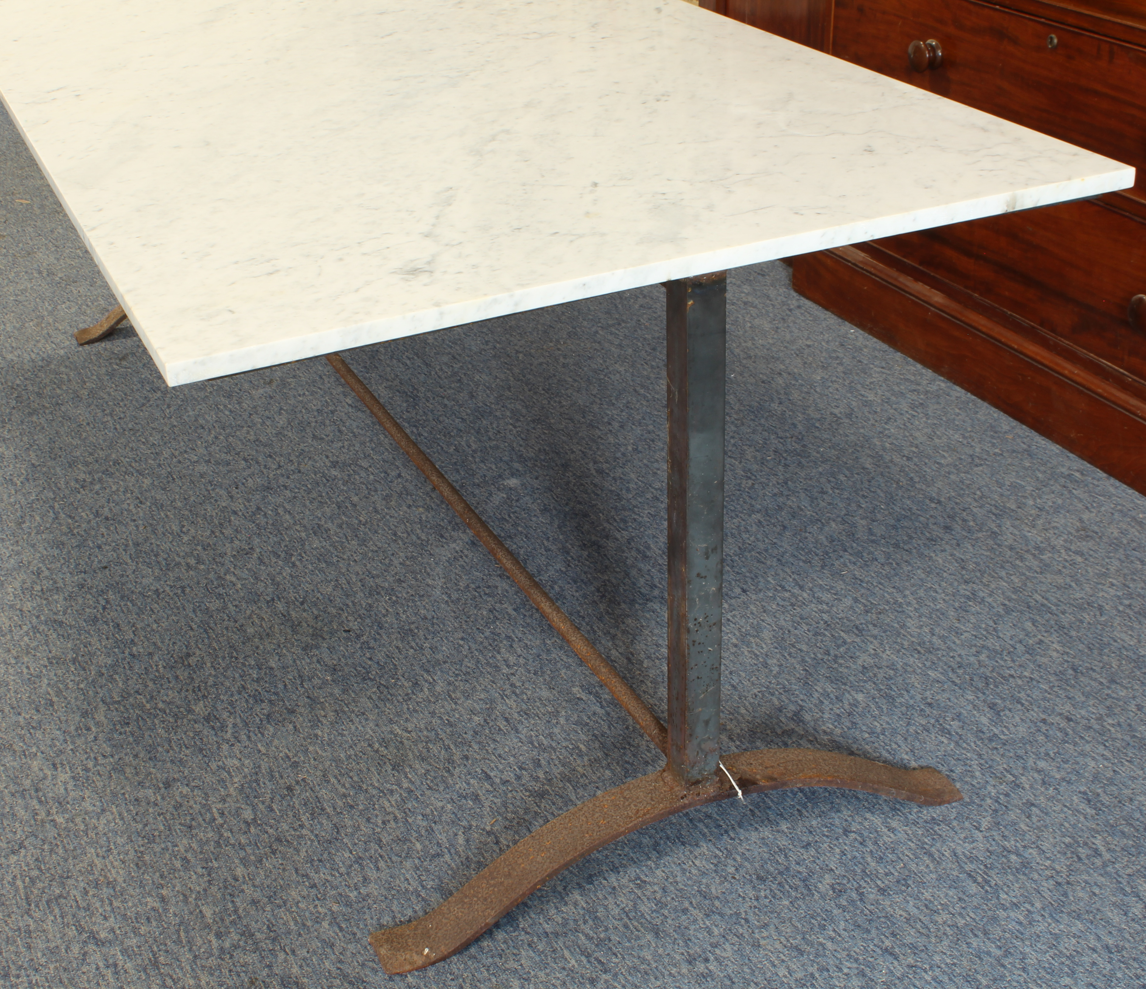 A large marble and wrought iron garden or conservatory table - late 20th century, the rectangular - Image 4 of 4