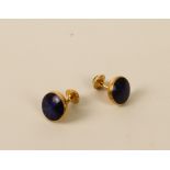 A pair of Mont Blanc gold-plated and enamel cufflinks - with dark-blue guilloche enamel faces, 16 mm