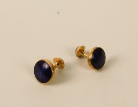 A pair of Mont Blanc gold-plated and enamel cufflinks - with dark-blue guilloche enamel faces, 16 mm