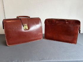 Two vintage dark tan leather briefcases - one by Revelation of Piccadilly, 1970s-80s, with outer