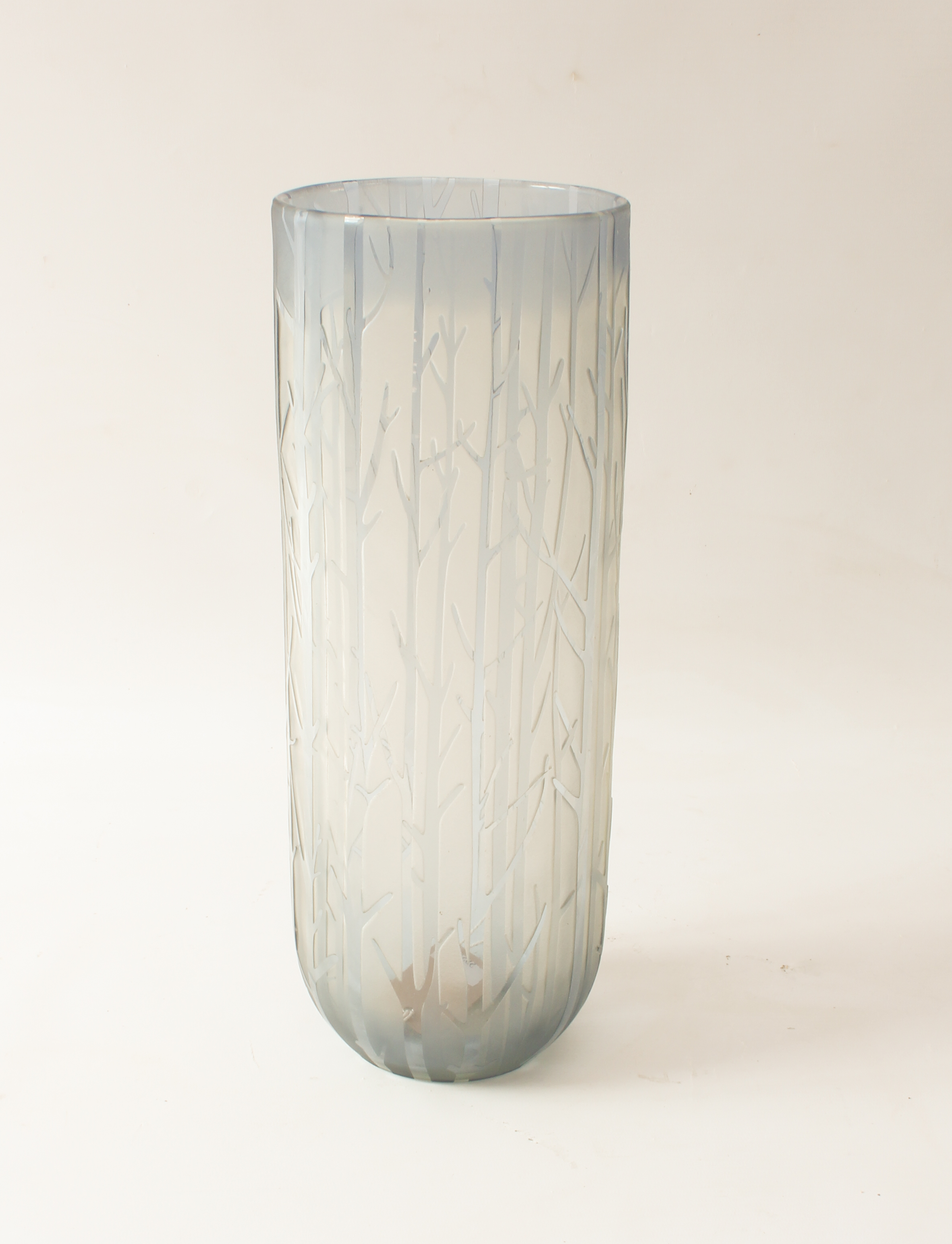 A large frosted glass art vase - of tall, cylindrical form, in clear glass with very pale steel blue - Image 3 of 4