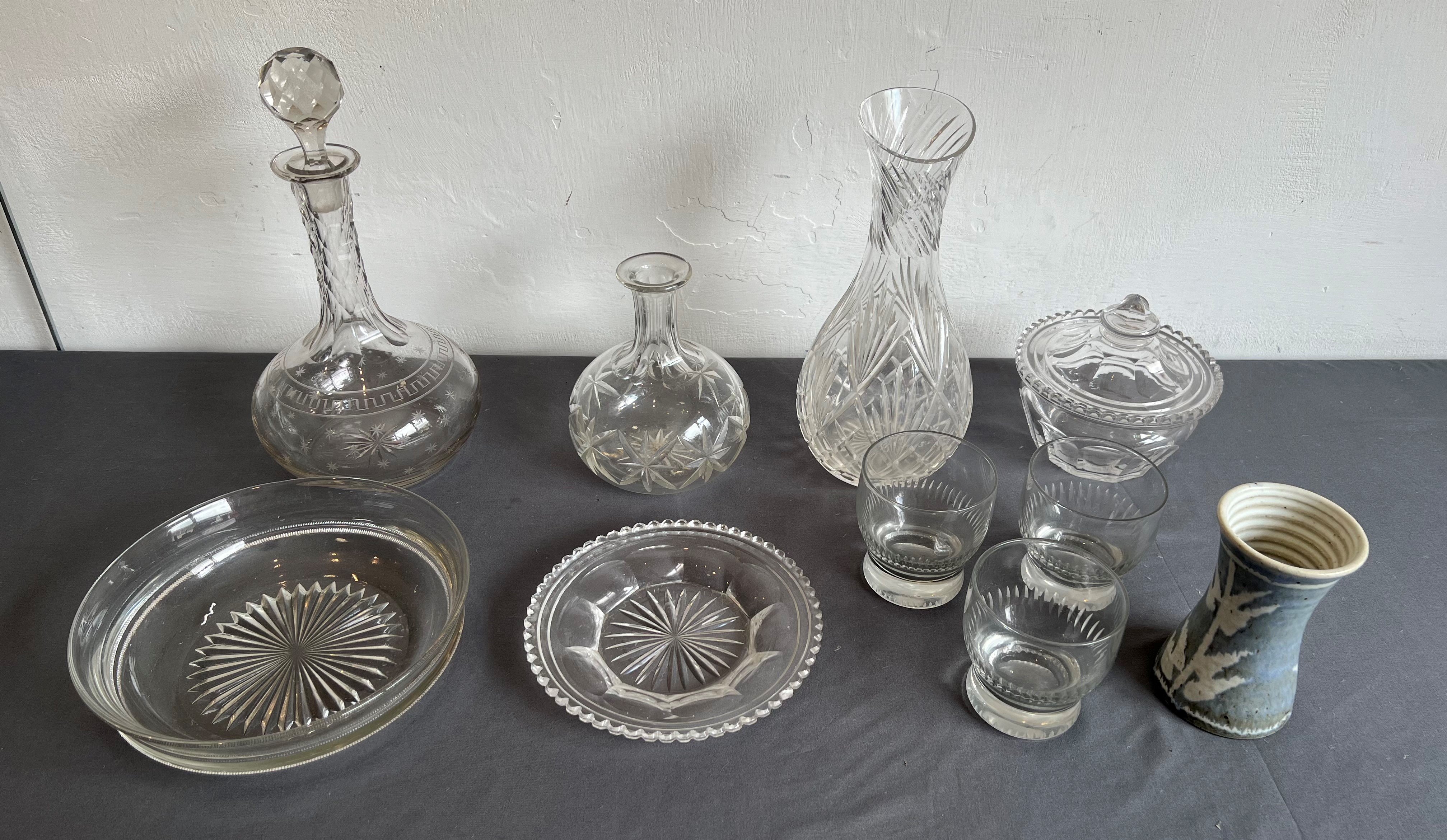 A collection of drinking glasses, decanters and cut glass - including a set of three Edwardian - Image 2 of 2