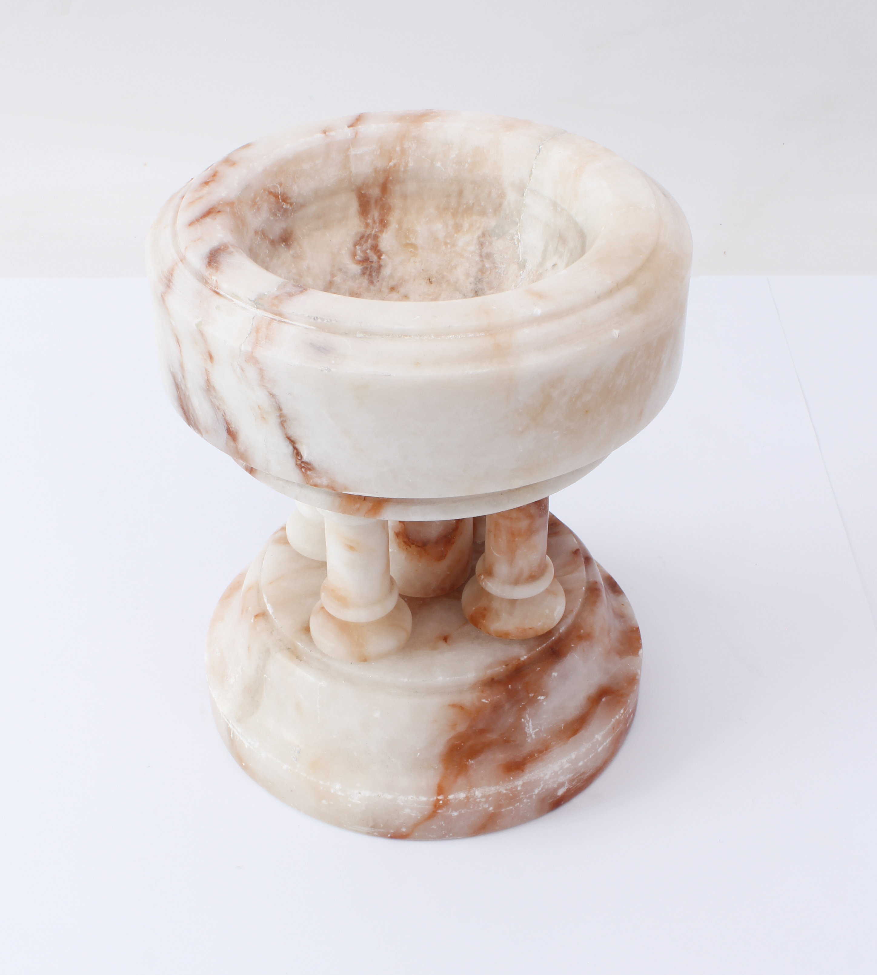 A carved alabaster font - probably first half 20th century, the circular bowl supported on five - Image 3 of 3