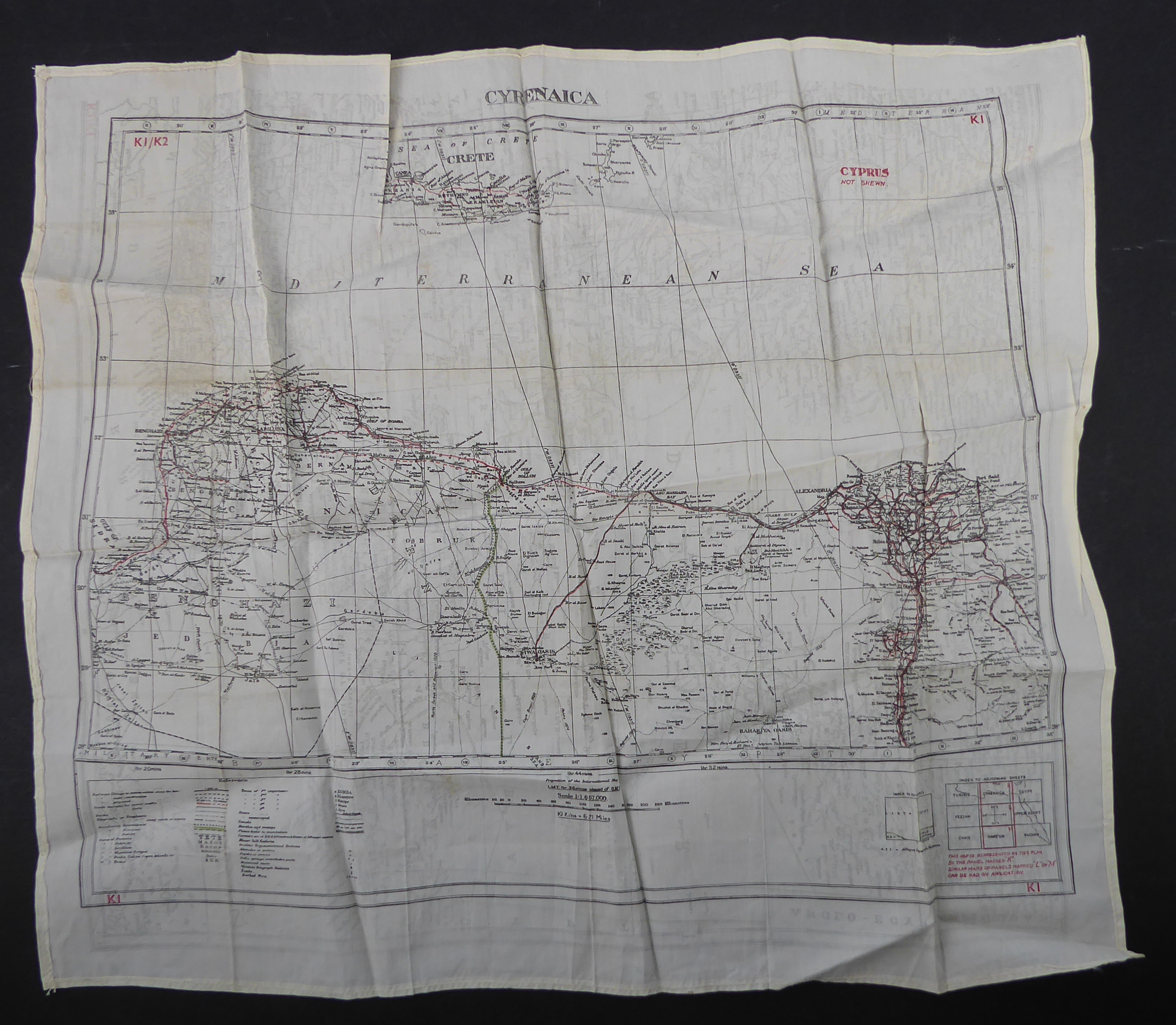 A WW2 Near East RAF / Special Forces silk escape map - printed double sided map K1/K2 Cyrenaica - Bild 2 aus 2