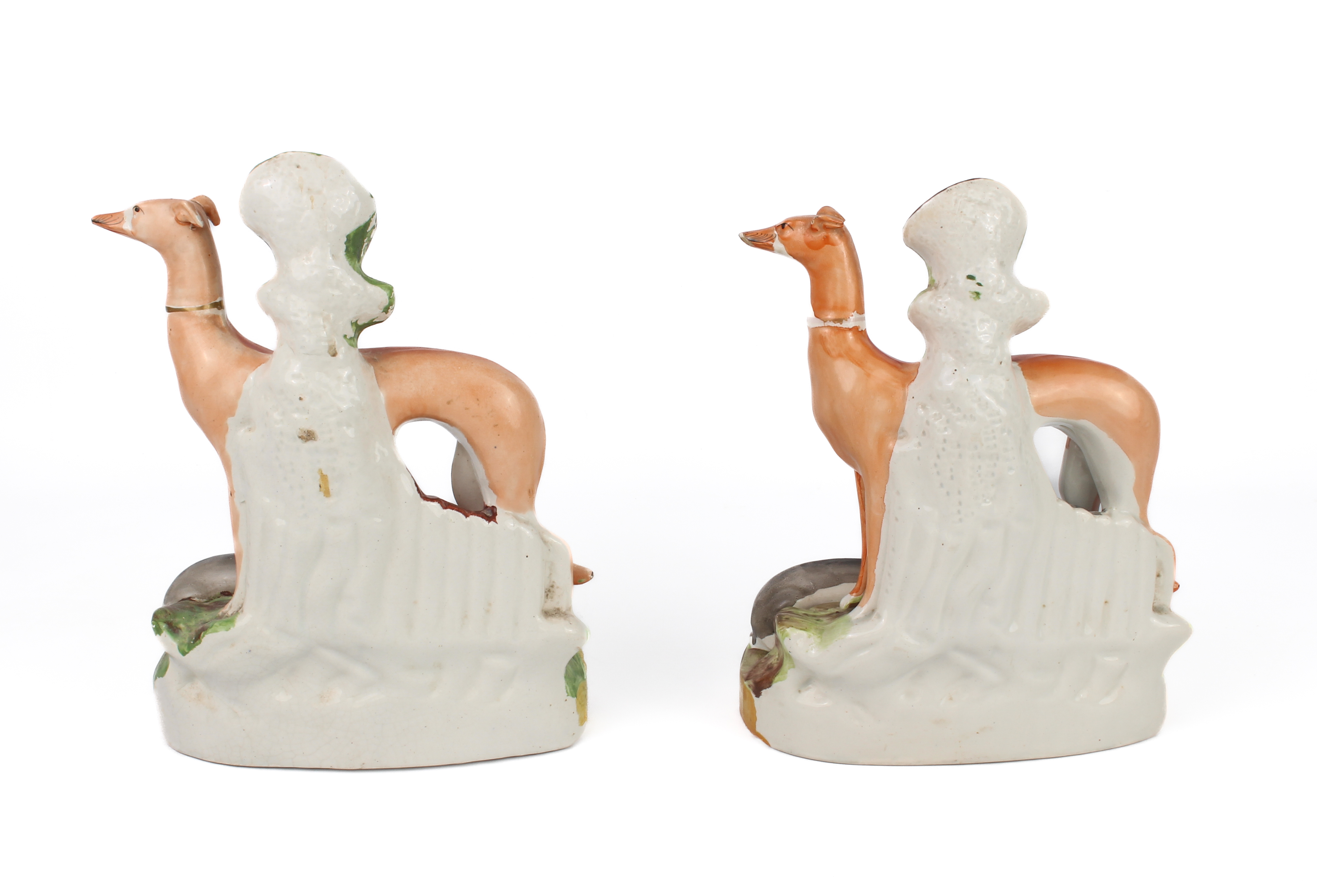 A closely matched pair of Staffordshire pottery greyhound spill vases - 19th century, both right - Image 2 of 3