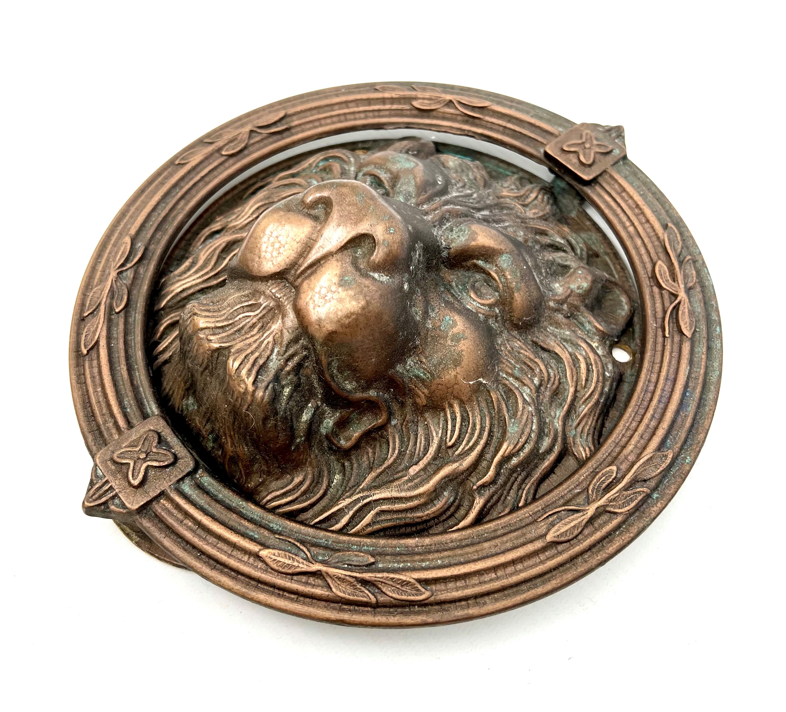 A large 19th century style brass lion mask door knocker - second half 20th century, with bronzed - Image 2 of 3