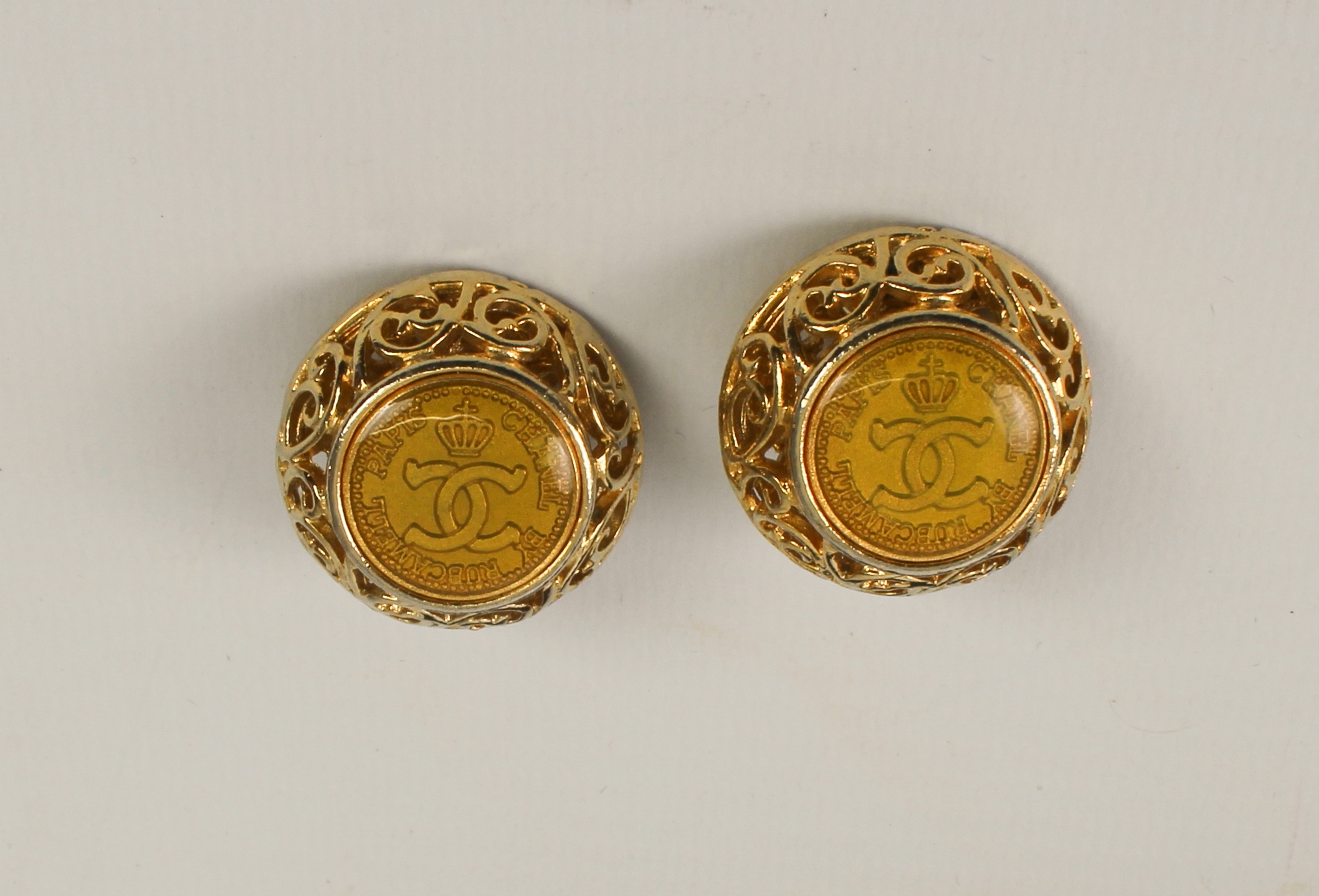 A pair of vintage 1980s Chanel by Rubcamell of Paris clip-on earrings - stamped 'Chanel - Made in - Image 2 of 3