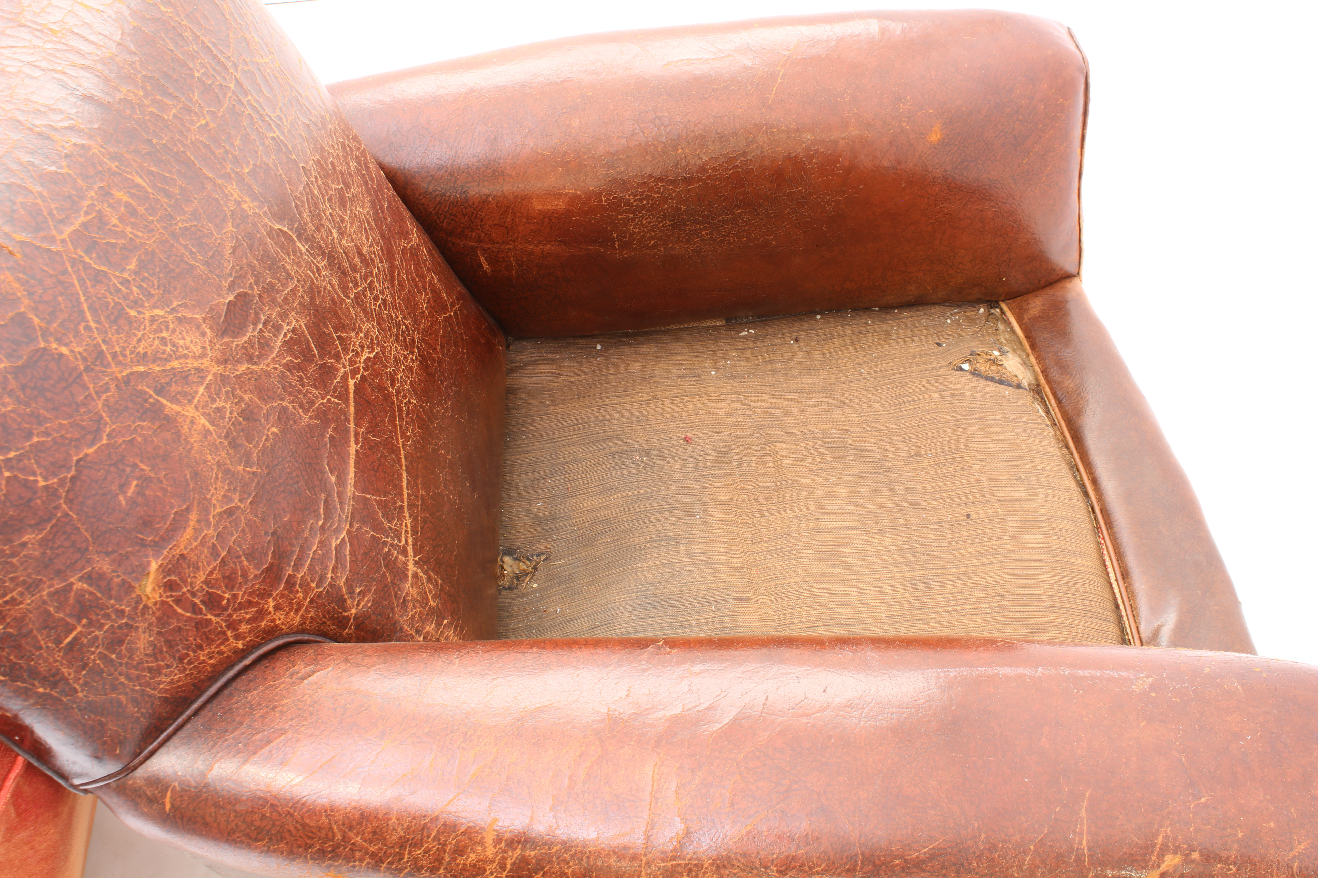 An Art Deco leather club chair - 1920s-30s, in tan studded leather with rexine sides and loose - Image 4 of 4