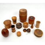 A group of thirteen items of Treen - 19th and first half 20th century, including a large barrel-form