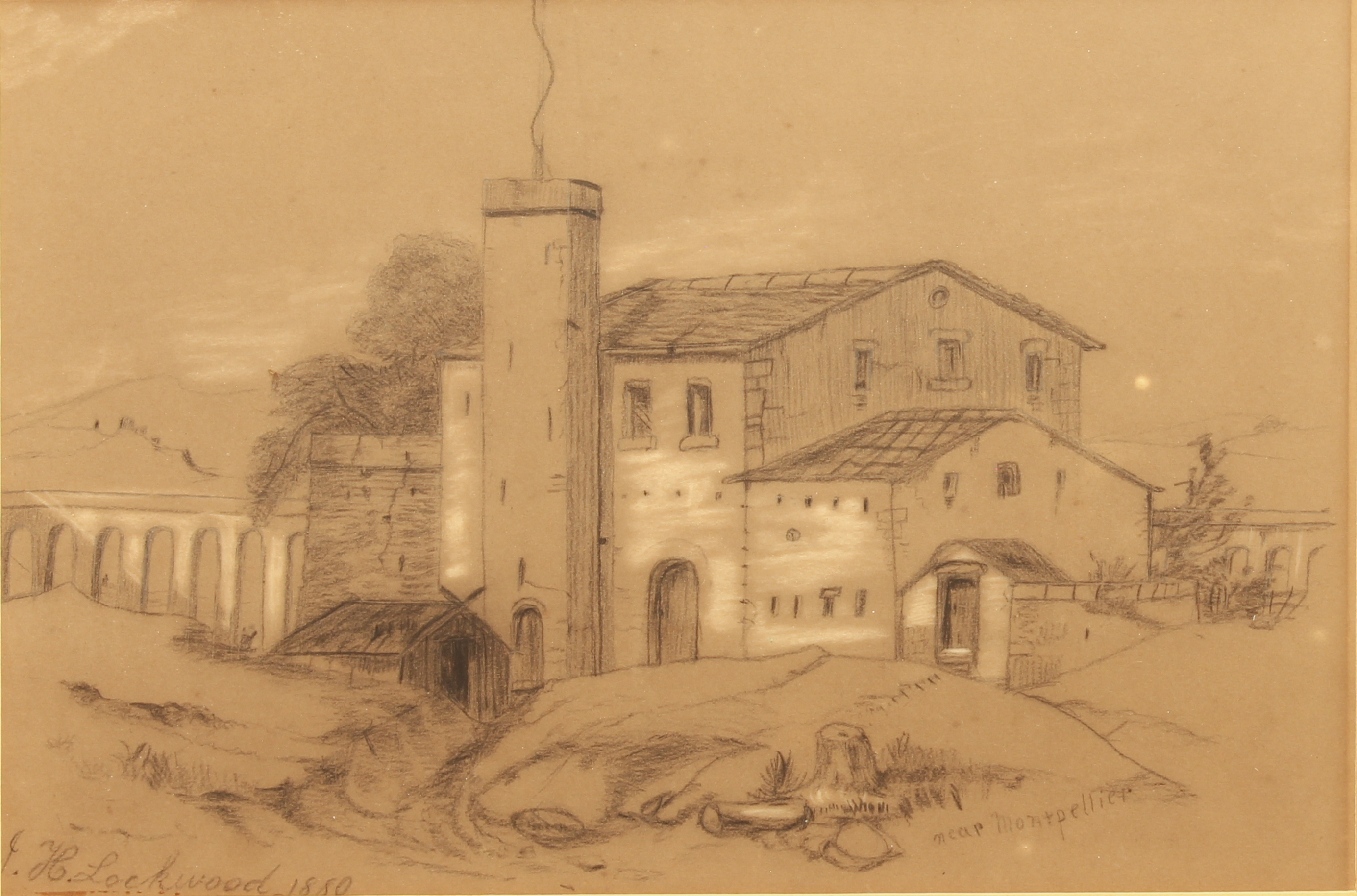 J. H. Lockwood (British, second half 19th century) 'Near Montpellier' charcoal and white chalk on - Image 2 of 4