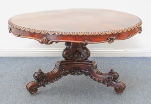 A good William IV radially veneered mahogany tilt-top breakfast table - the circular top with radial