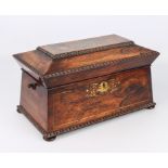 A William IV brass inlaid rosewood tea caddy by Farthing of 42 Cornhill, London - of large