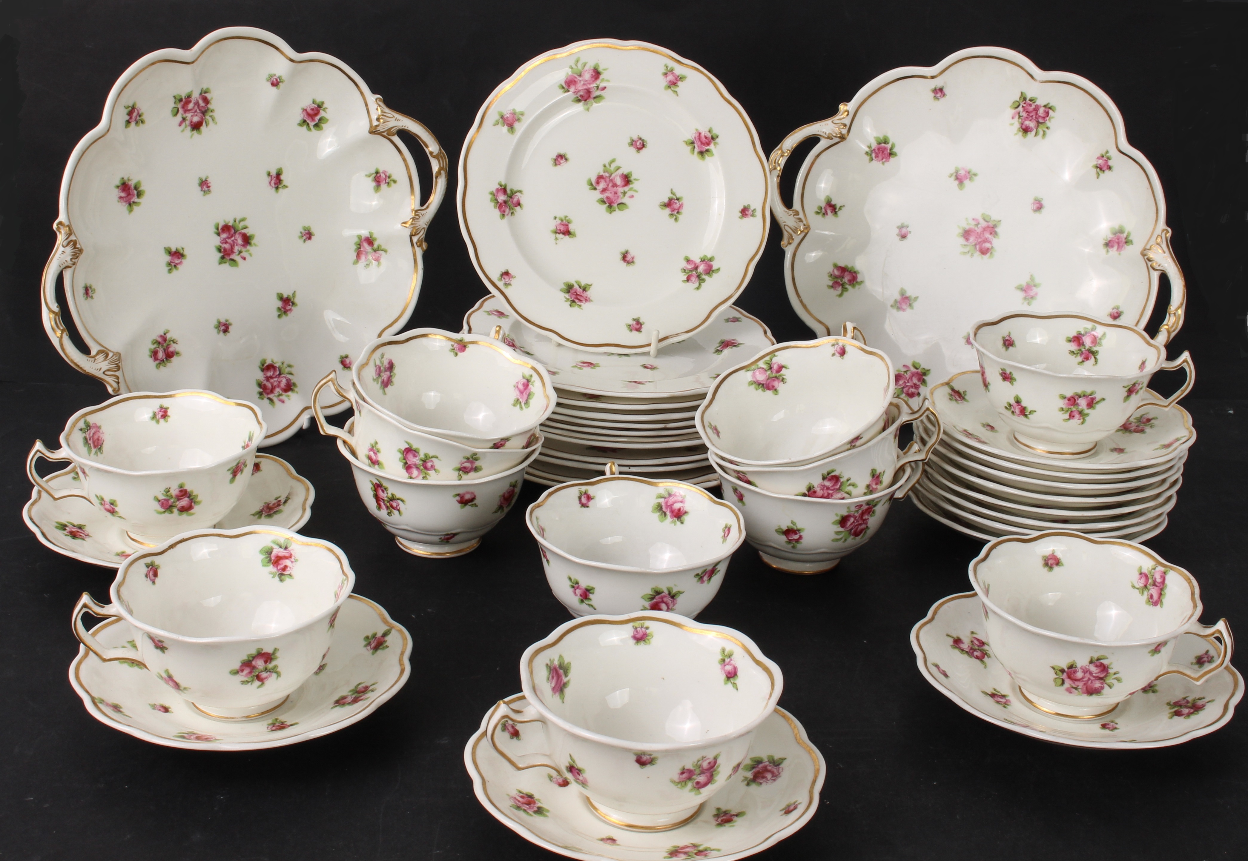 A vintage Crescent & Sons China pink rose decorated part tea service for twelve - pattern no. 17837,