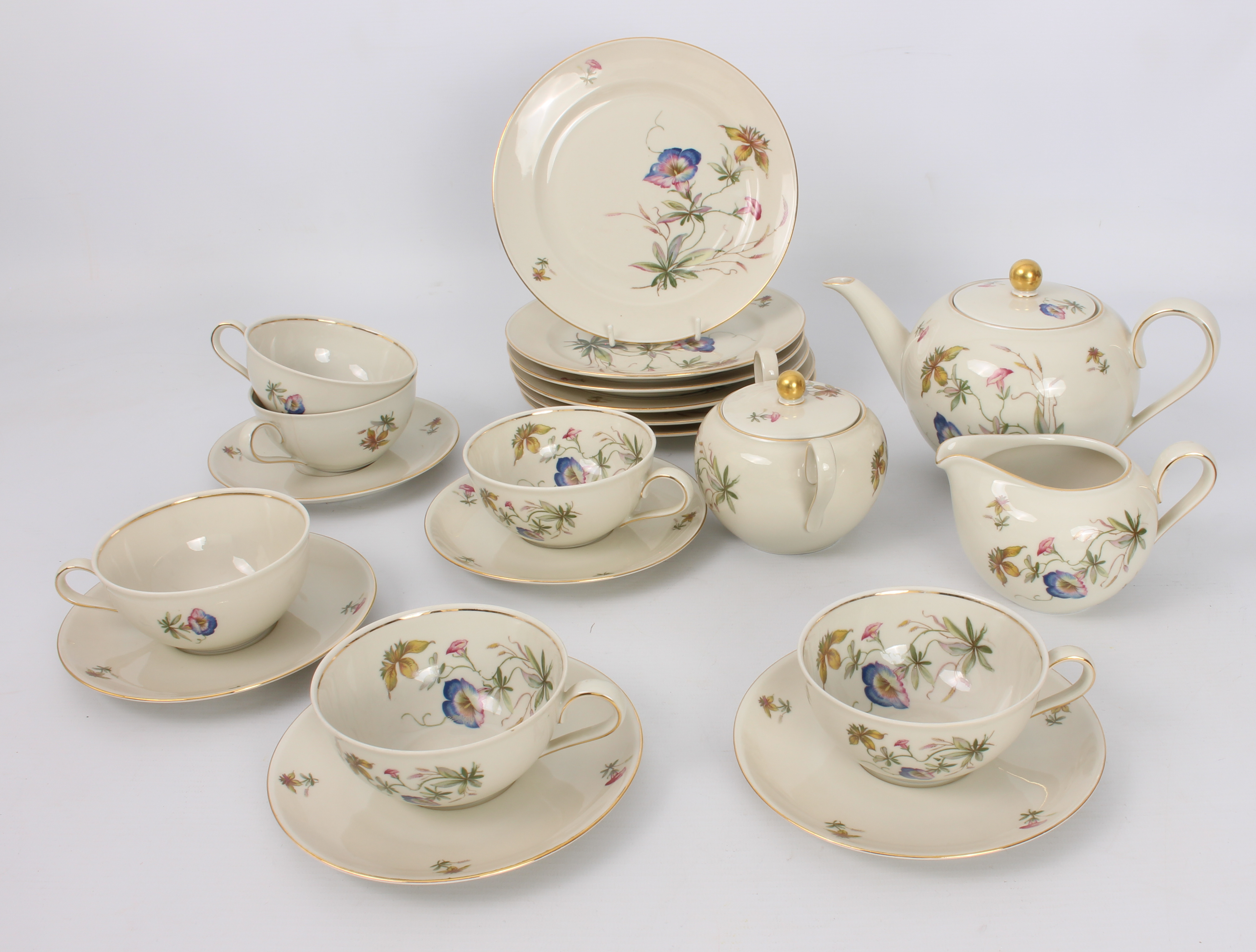 A German porcelain tea service by Rhenania of Duisdorf - 1950s-60s, comprising a teapot, two handled