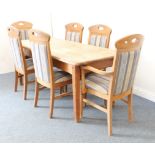 A pine farmhouse table and chairs - the five-plank top raised on square tapered legs (LWH 170.5 x