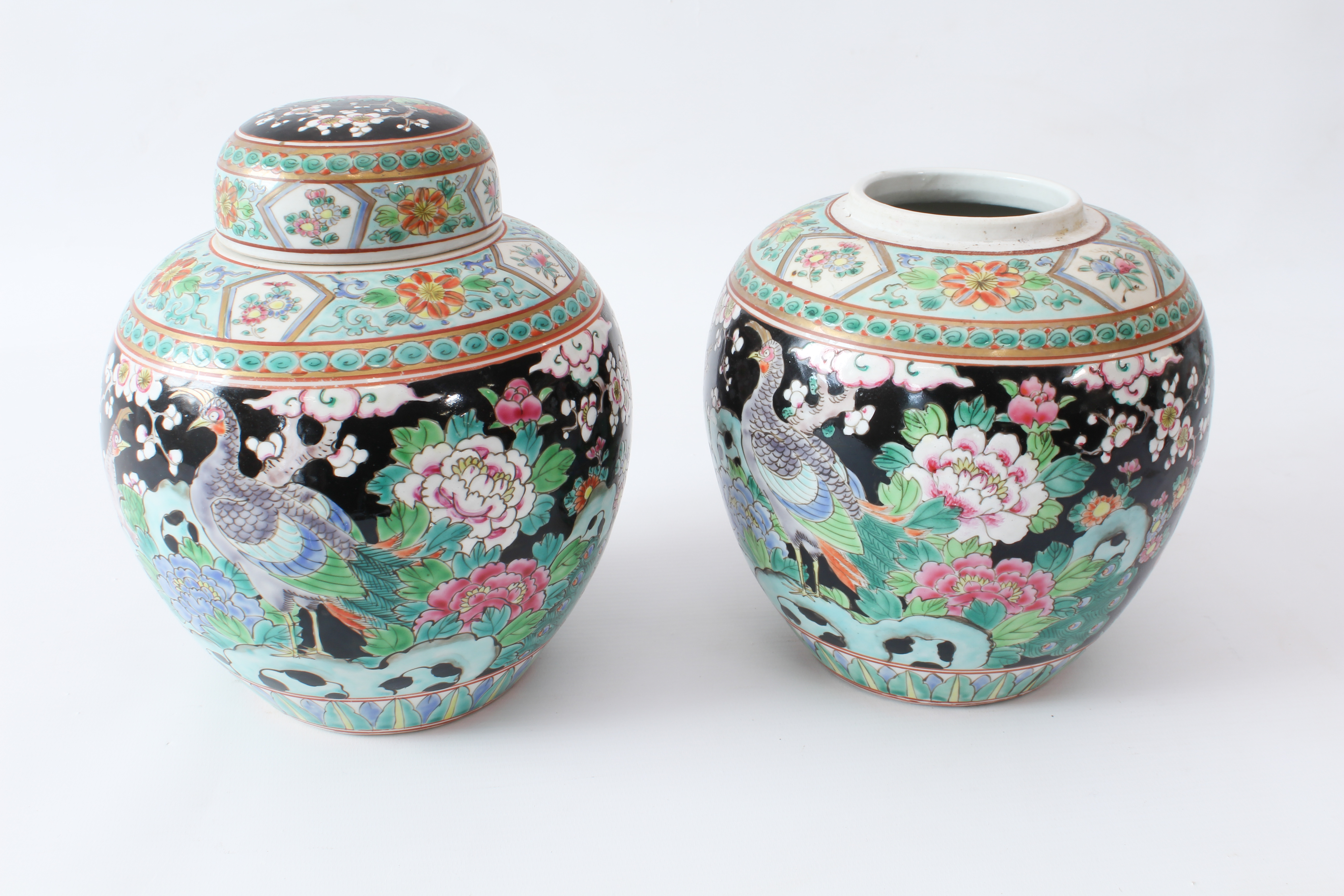 Five pieces of 20th century Chinese porcelain: a pair of garlic neck bottle vases, painted in the - Image 2 of 7